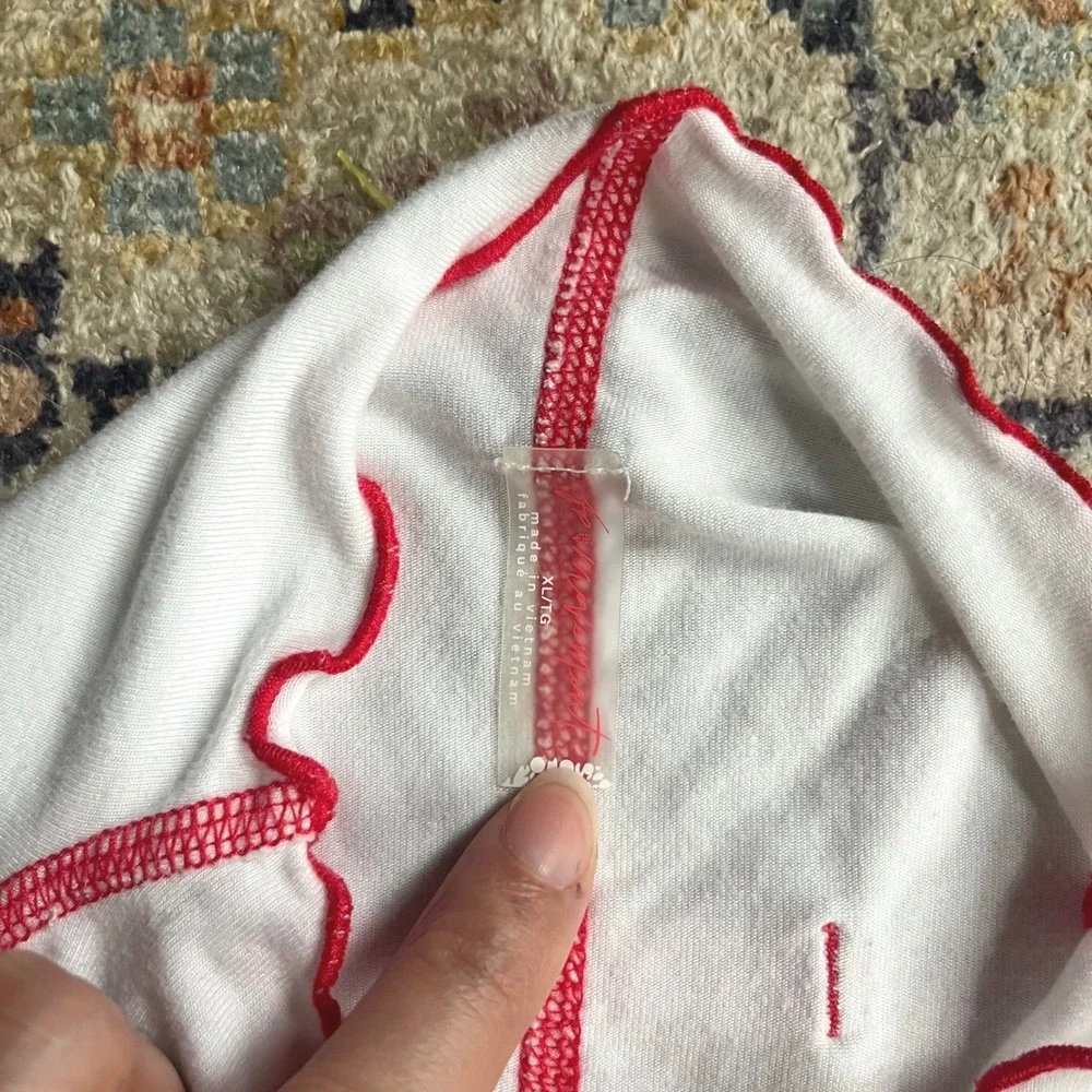 FP Movement Free People White Red Contrast Stitch Mock Neck Long Sleeve Top XL - Picture 3 of 9
